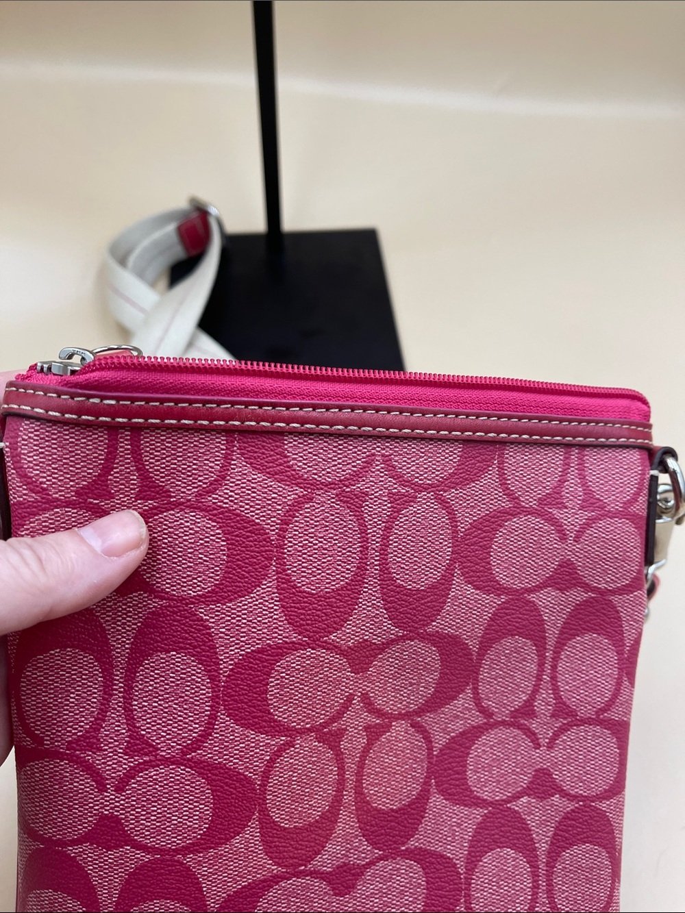 Coach Pink Signature Stripe Crossbody with White Accent - Picture 7 of 8